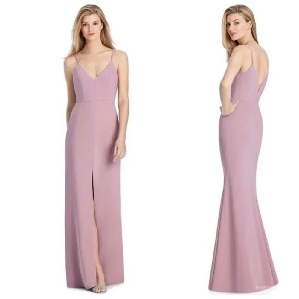 Lela Rose Pink Maxi Gown with Slit and Spaghetti Straps